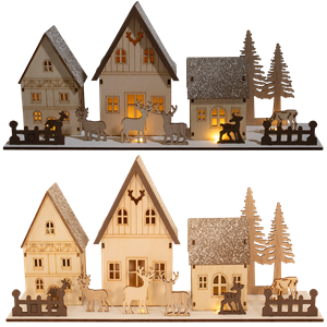 Boeketcadeau Kerstdorp met en led lampjes