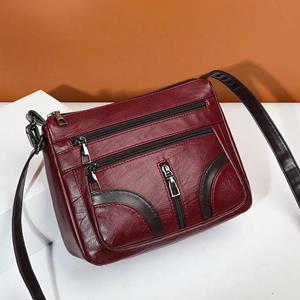 Nastbon 2021 Schapenleer Multi-layer Vrouwelijke Tas Mode Trend Grote Capaciteit Messenger Bag Middelbare Leeftijd Dame Schoudertas Moeder tas 25*11*20cm wijnrode kleur