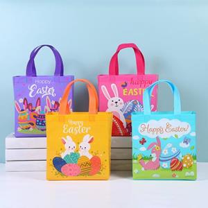 Hayoxi 4 stuks Pasen handtas draagbaar handvat kleurrijk ei Bunny niet-geweven stof traktatie Tote Pouch Shopper geschenktas Happy Easter Festival cadeau donkerroze kleur