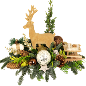 Boeketcadeau Kerststuk met bruin fluweel hert