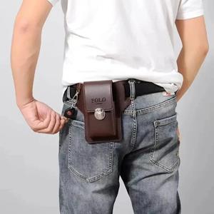 Tongui147 Solid color Men's Belt Leather Case PU Card Bag Multifunctional Outdoor Sports Bag Coffee-Style A