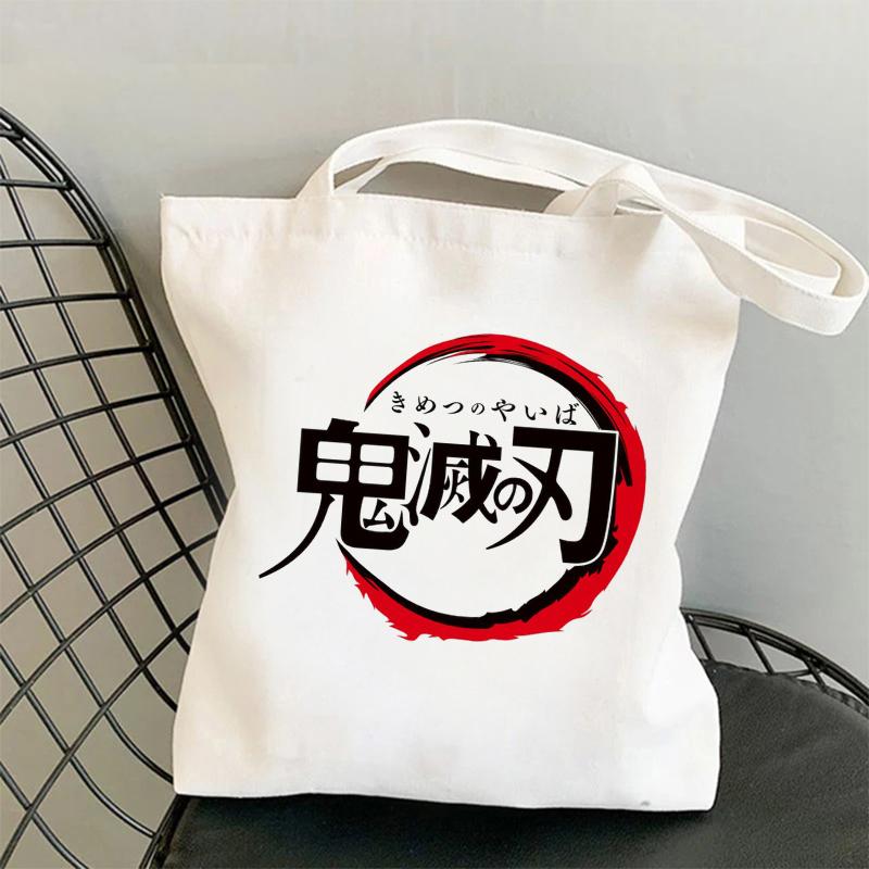Kawaii Demon Slayer Kimetsu No Yaiba Anime Shopper Bag Tote Bag Shopping Bag Travel Canvas Bag Pacakge Handtas Witte Strandtas 24*26CM