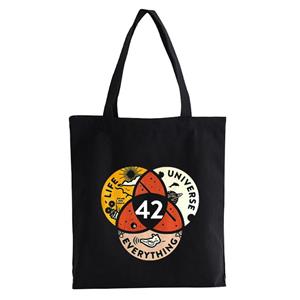 Aidegou17 42 Het antwoord op het leven Het universum en alles Douglas Adams canvas tas Unisex schoudertas Eco handtas Tote tas Shopper tas 24*26cm zwart