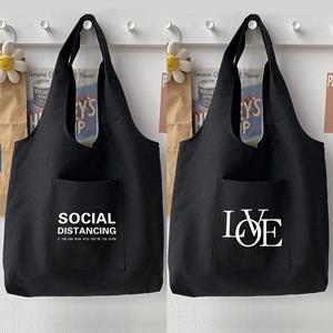 Aidegou15 2022 Commuter Bag Schoudertas Harajuku Damestas Casual draagtas Winkelhandtas Eenvoudig tekstpatroon Gedrukte canvas tas Zwart 32*35cm