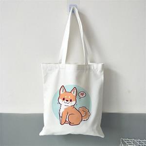 Iaidegou-4 Herbruikbare boodschappentassen Leuke Corgi Dames Canvas Schoudertas Grote Vrouwelijke Strand Tote Bag Eco Handtas Dames Boodschappentas 24*26cm