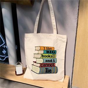 Iaidegou-4 Herbruikbare Eco-handtas Dames Boekdruk Canvastas met grote capaciteit Shopper Draagtas Damesschoudertas boodschappentassen voor boodschappen 24*26cm