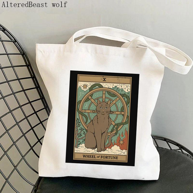 Vrouwen Shopper tas Vissen kat Tarot Gedrukt Kawaii Tas Harajuku Winkelen Canvas Shopper Tas meisje handtas Tote Schouder Dame Tas 24*26cm