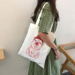 Aidegou20 Leuk varken print canvas boodschappentas Tote schoudertassen Casual handtas voor meisjes Schooltassen Casual herbruikbare opvouwbare reistas 24*26cm wit