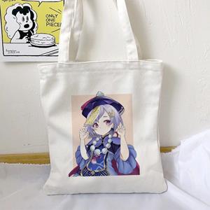 Iaidegou-4 Shopper Genshin Impact Qiqi Anime Boodschappentas Harajuku Canvas Tas Grote Capaciteit Opvouwbare Kawaii Vrouwen Schoudertas Handtas 24*26cm
