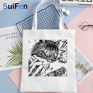 Aidegou17 junji ito boodschappentas handtas bolsa winkelen recycle tas jute tas shopper bag string tote opvouwbare bolsa compra sac tissu 24*26cm