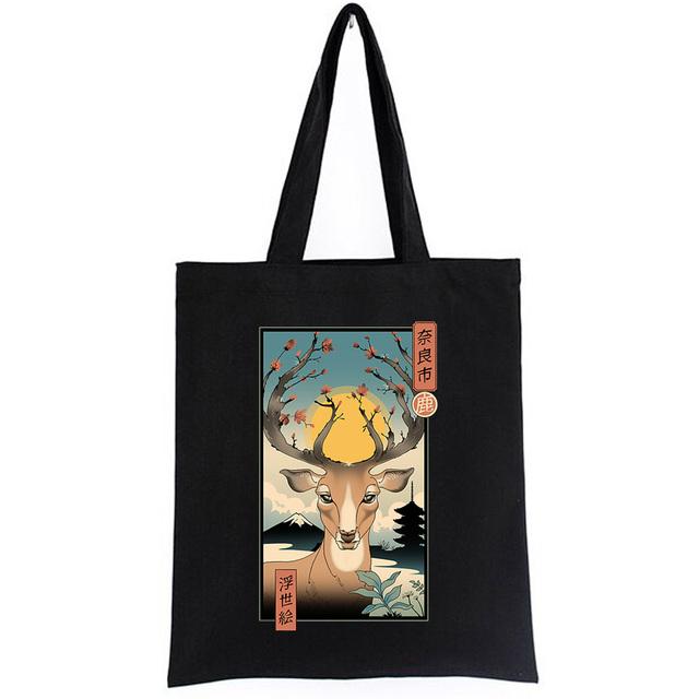 Iaidegou-4 Vrouwen boodschappentas Japanse lente In Nara Herten Vintage zwarte canvas tas Kaki schouderhandtas Leraar cadeau Bolsos 24*26cm beige
