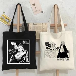Aidegou19 Tokyo Avenger Canvas Tote Bag Jaren '90 Japanse Zwarte Vintage Dames Schoudertas Y2K Schattig Harajuku Punk Grote Capaciteit Shopper Bag 24*26cm