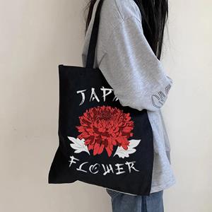Aidegou19 Kawaii Bloemen Patroon Merk Mode Roze Canvas Tas Kaki Schattig Meisje Schoudertas Koreaanse Zwarte Boodschappentas Bolsos 24*26cm beige