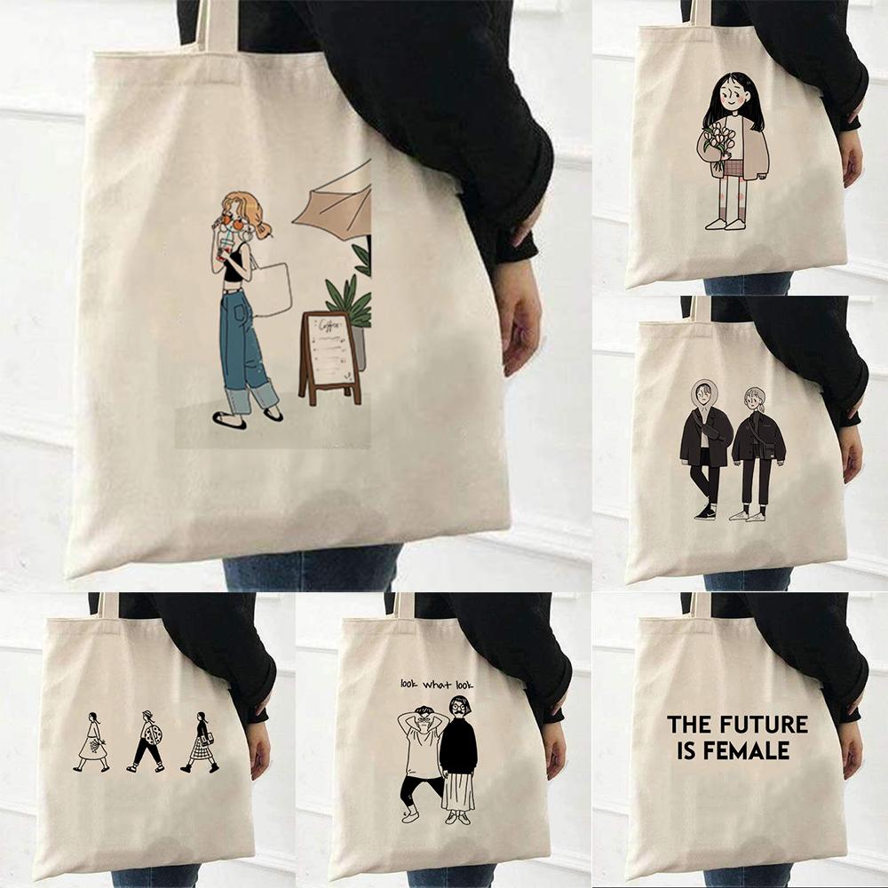 Aidegou20 Grappige Canvas Grafische Tote Bag Herbruikbare Boodschappentas Schoudertas voor Vrouwen 2021 Vrouwelijke Strand Shopper Handtassen Grote Capaciteit 24*26cm