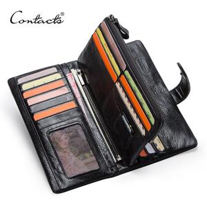 CONTACTS CONTACT'S Echt leer heren lange portemonnee Telefoontas Rits Broekzak Portemonnee Mannelijke clutch portemonnee zwart