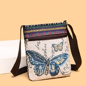 Yogodlns Dame Crossbody Schoudertas Telefoon Portemonnee Handtas Etui Etnische Stijl Geborduurde Messenger Bag Retro Kleine Canvas Tas butterfly veelkleurig