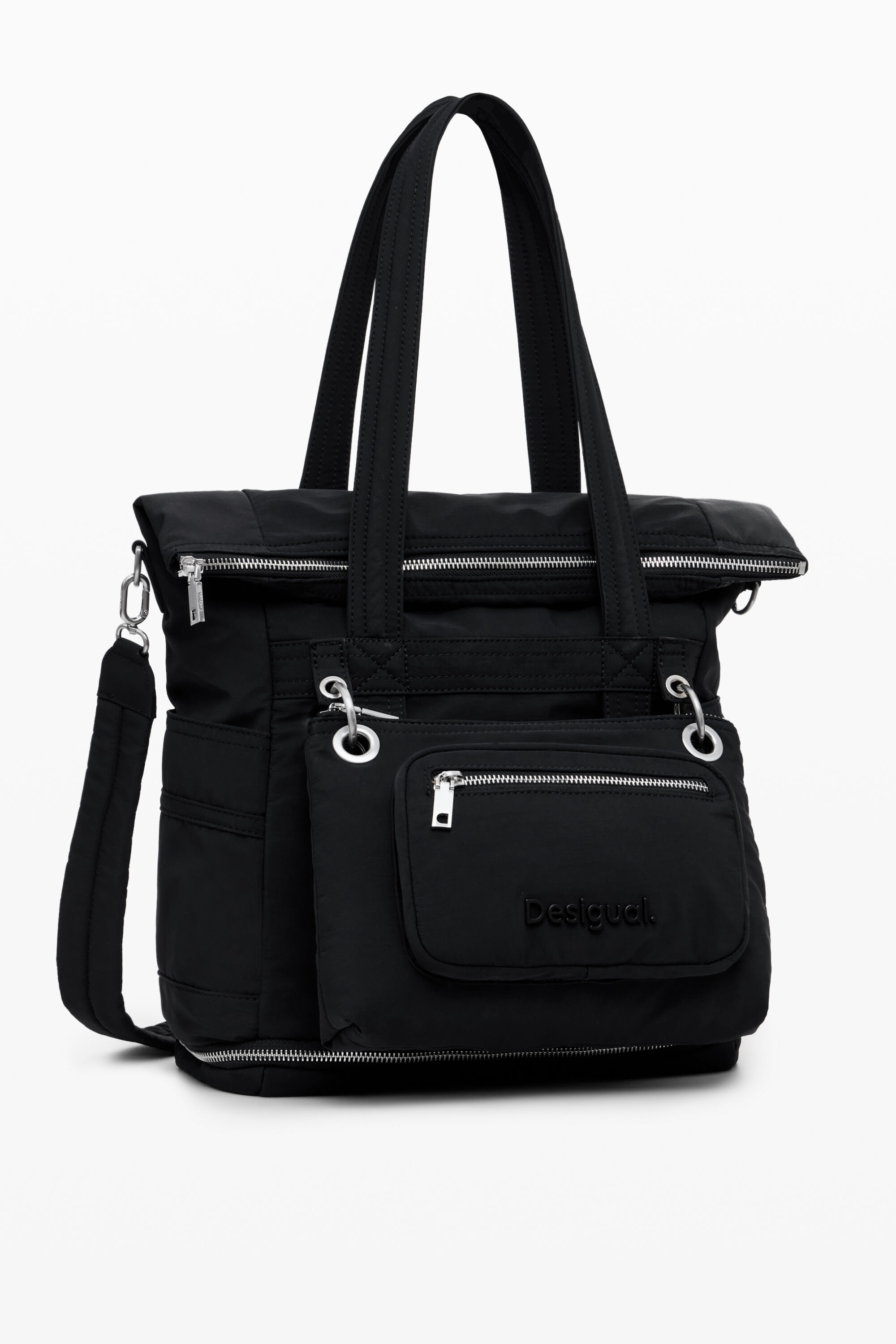 Desigual Nylon rugzak met meerdere zakken, klep en rits - BLACK