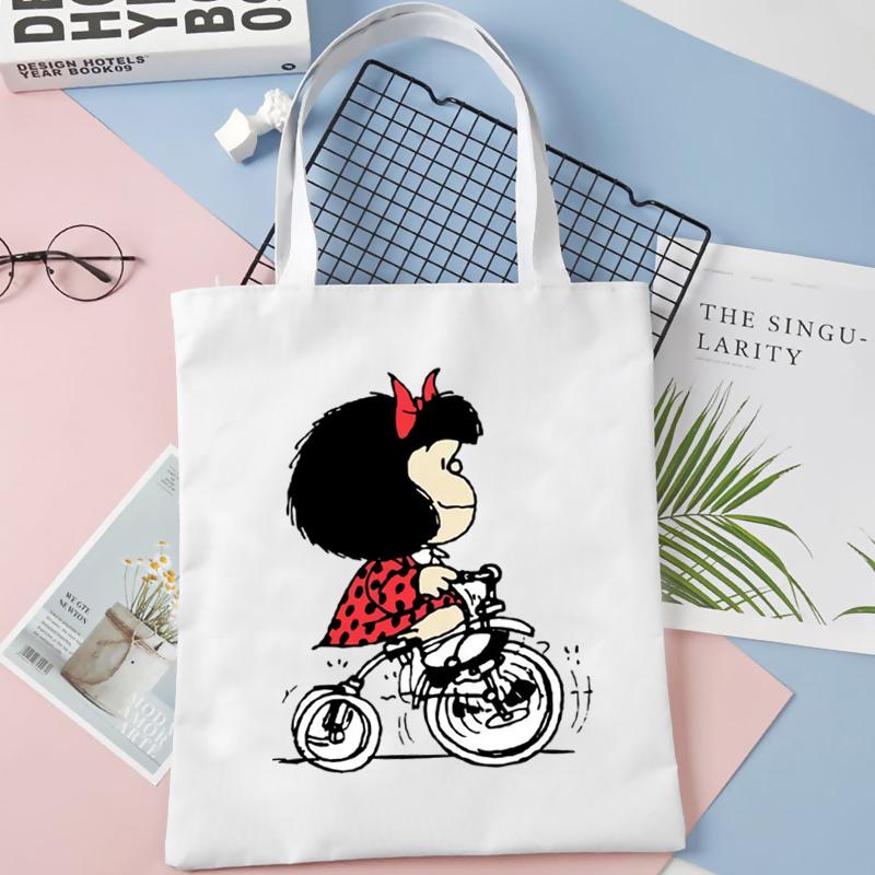 PAZ Mafalda Femme Harajuku Mode Cartoon Handtassen Schoudertassen Casual Winkelen Meisjes Handtas Vrouwen Elegante Canvas Tas 24*26cm