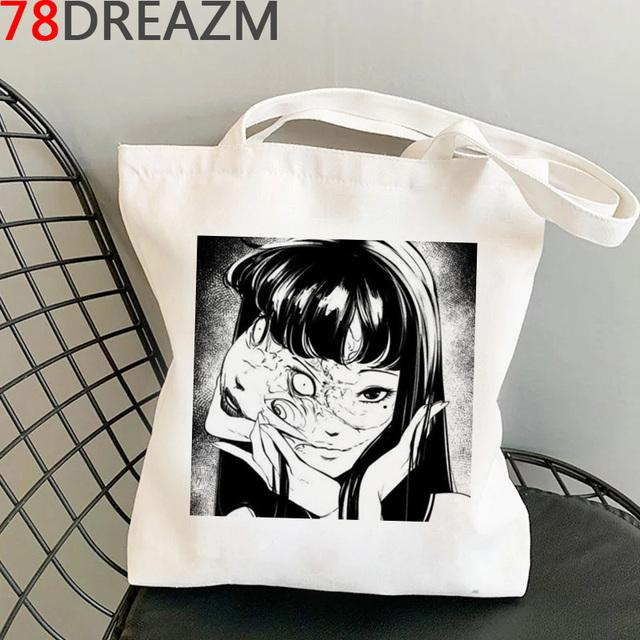 Aidegou25 Junji Ito boodschappentas shopper katoen herbruikbare boodschappentas stof reciclaje herbruikbare boodschappentas sacolas 24*26cm