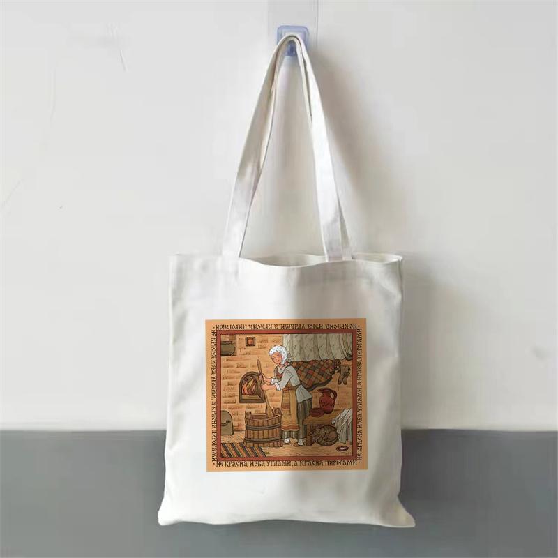 Aidegou27 Cartoon Leuke Leuke Dieren Cartoon Print Tote Bag Shopping Witte Grote Capaciteit Reis Canvas Tas Ecologische Opvouwbare Boodschappentas. 24*26cm