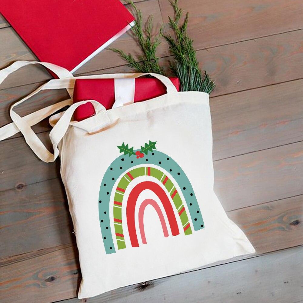 Iaidegou-4 Vrolijke Kerstmis Canvas Shopping Tote Bag voor Vrouwen Casual Mode Schoudertas Grote Capaciteit Handtas Grafisch Bedrukt Kerstcadeau 24*26cm