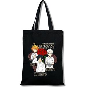 Aidegou31 Mode Anime The Promised Neverland Mannen Vrouwen Herbruikbare Boodschappentas Cartoon Print Eco-vriendelijke Canvas Tote Bag 24*26cm