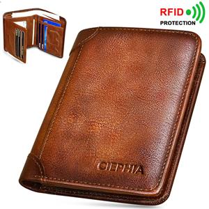 SANDFOX FASHION Echte leren RFID-portemonnees voor mannen Vintage dunne korte multifunctionele ID-creditcardhouder Geldzak met 2 ID-vensters Cadeau voor hem bruin