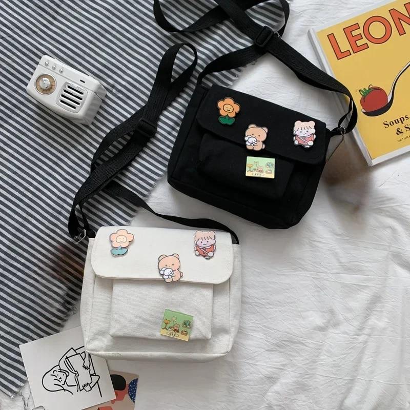 Schattige kleine canvas tas vrouwelijke harajuku diagonale tas wilde studente meisje schoudertas tassen voor vrouwen wit