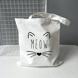 Aidegou20 Schattige Meow Cat Canvas Boodschappentas Vrouwen Grote Capaciteit Opbergtas Handtas Schoudertas Herbruikbare Studenten Boekentas Mode Shopper 24*26cm