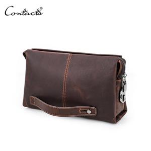 CONTACTS CONTACT'S Heren Clutch Bag Grote Capaciteit Echt Leer Heren Portemonnees Mobiele Telefoon Zak Gecodeerd Slot Ontwerp Zakelijke Lange Portemonnee Voor Mannen koffie