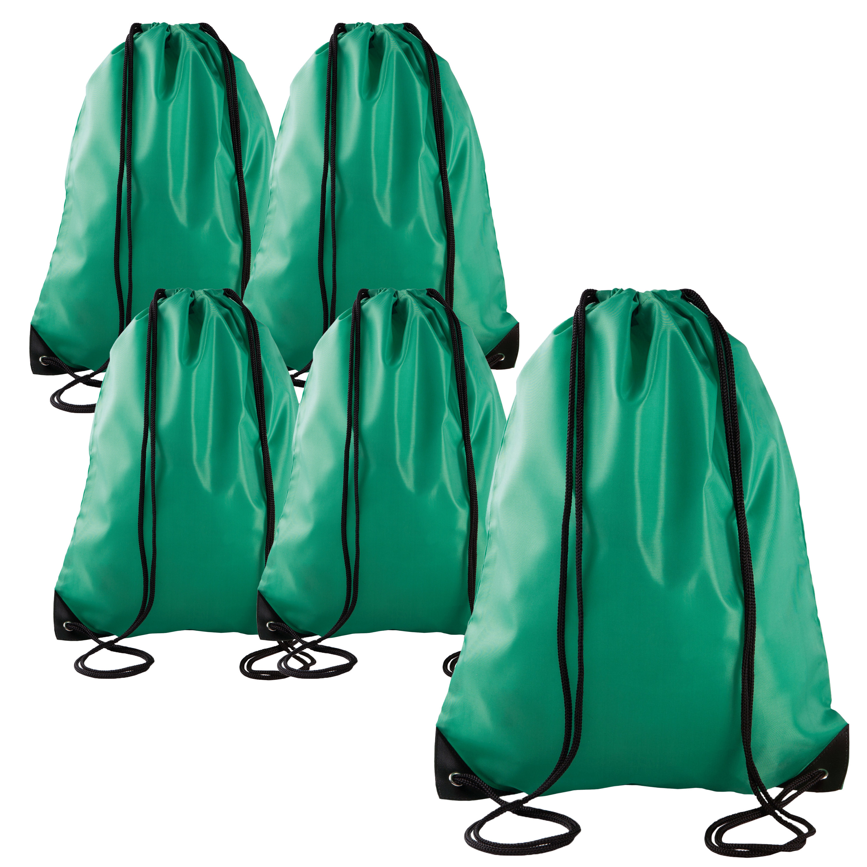Merkloos Sport gymtas/draagtas met rijgkoord - 5x - grasgroen - x cm - polyester - verstevigde hoeken -