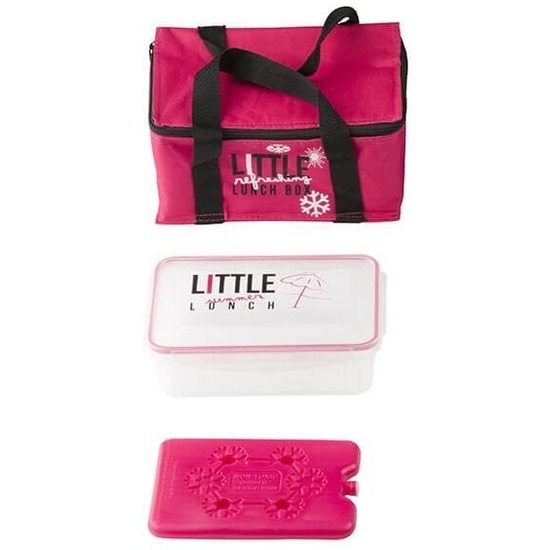 Merkloos Roze mini koeltas met lunchtrommel en koelelement -