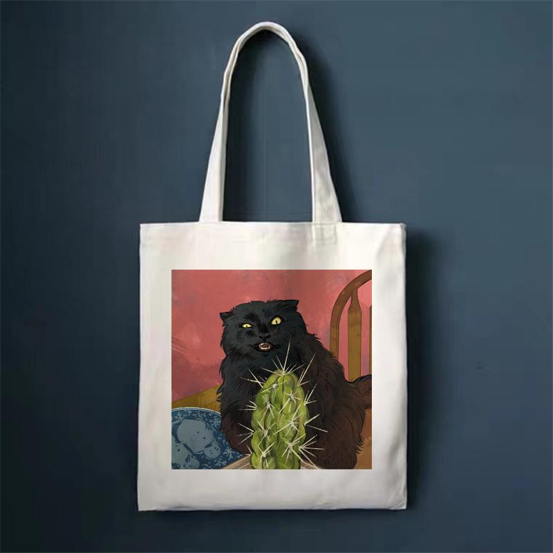 Iaidegou-2 Nieuwe Shopper Bag Vrouwelijke Grappige Handtas Tote Bag Harajuku Canvas Boodschappentas Casual Hoge Capaciteit Hand Doek Tas Tassen Voor Vrouwen 24*26cm