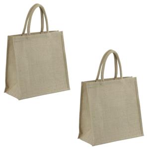 Merkloos 8x Jute boodschappentassen/strandtassen 35 x cm naturel -