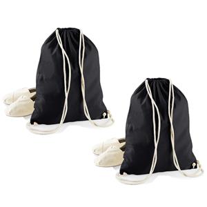 Merkloos 4x stuks zwart katoenen rugtas/gymtas met rijgkoord 47 x 35 cm -