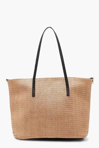 Boohoo Strooien Strand Tas Met Pu Hengsel, Natural