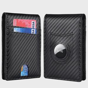 VantaGoods Anti-diefstal RFID leren portemonnee met Airtag houder voor heren - koolstofvezel ontwerp