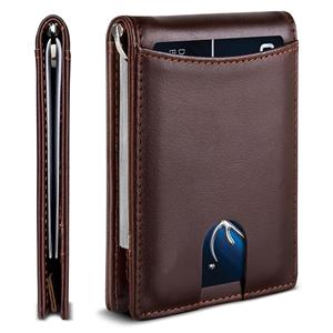 VantaGoods RFID Anti-Diefstal Microvezel Leren Portemonnee voor Heren - Creditcardhouder met Dollar Clip, 20% Korting donkerbruine kleur