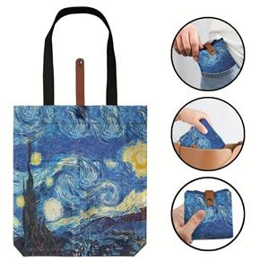 Lisa Accessory Van Gogh-serie Polyester Taffeta Handtas Mini Vouwbare Digitale Bedrukking Schoudertas Mode Klassieke Dames Top-Handle Tassen