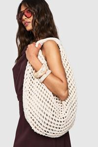 Boohoo Gebreide Gehaakte Baggy Schoudertas, Ivory