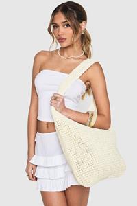 Boohoo Slobberige Raffia Schoudertas, Cream