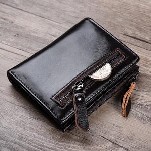 Niubest Koeienhuid olie wax lederen herenportemonnees Rfid Retro Casual korte slanke portemonnee met dubbele ritssluiting zwart