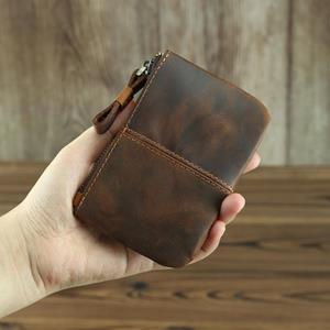 Niubest Retro Crazy Horse lederen herenportemonnees korte portemonnee kleine portemonnee slanke geldzak rits broekzak creditcardtas koffie