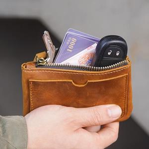 Niubest Retro toplaag koeienhuid echt leer heren dunne portemonnee kleine portemonnee slanke rits sleutel munthouders losse wisselgeldzakjes zwart