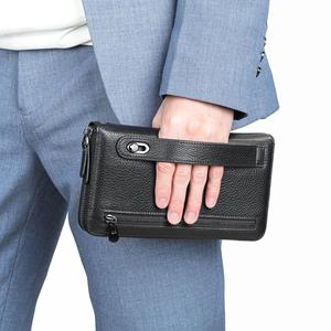 Sports Trend Bag Heren Echt Lederen Lange Portemonnee Vintage Clutch Bag Multifunctionele Premium Gevoel Hoofdlaag Koeienhuid Clutch Bag zwart