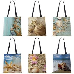 Sports Trend Bag Dames schoudertas blauwe oceaan zeester strand zand prints draagtas linnen stof mooie casual praktische handtas