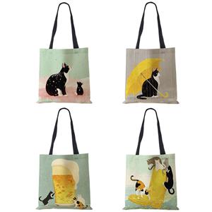 Sports Trend Bag Aangepaste Cartoon Cat Print Koreaanse draagtas voor vrouwen Herbruikbare schoudertassen voor boodschappen Opvouwbare reisschooltassen etui