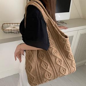 Sports Trend Bag Vintage breitas Handgemaakte breitas Tote Bag Honderd Schoudertas Dames Handtas Boodschappentas kaki