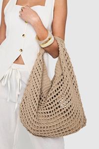 Boohoo Gebreide Gehaakte Baggy Schoudertas, Taupe