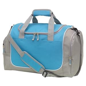Merkloos Sporttas/reistas met schoenenvak - liter - grijs/lichtblauw - x 30 x 27 cm - Weekendtas -